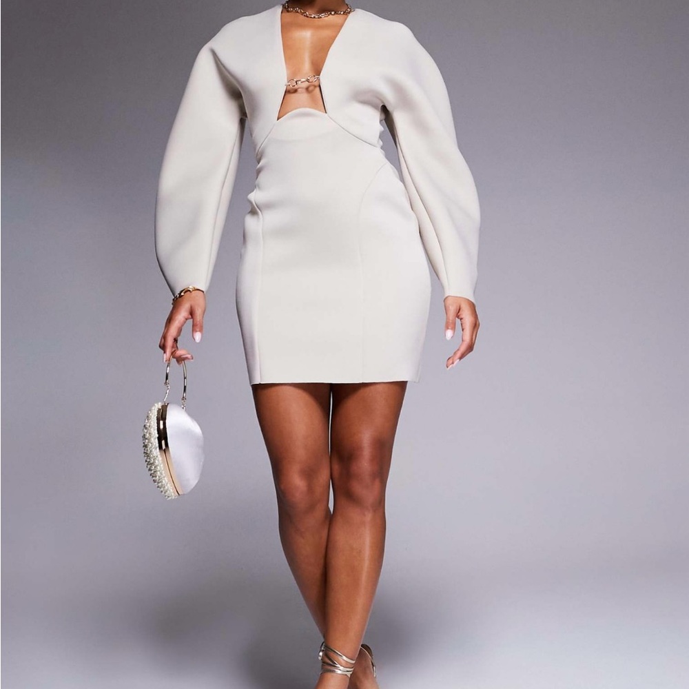 ASOS Cream Long Sleeve Dress
